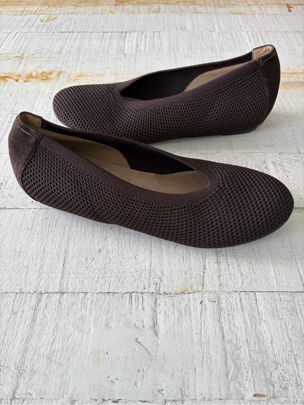 Eileen Fisher Seam Knit Flats size 9 Chocolate Brown Hidden Wedge Minimalist